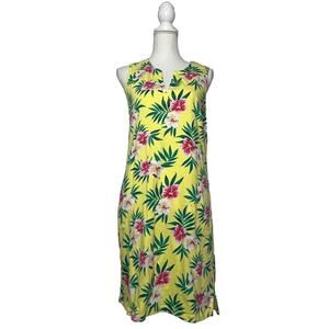 Land's End Women's Sleeveless Cotton Shift Hibiscus Tropical Dress Pockets Small